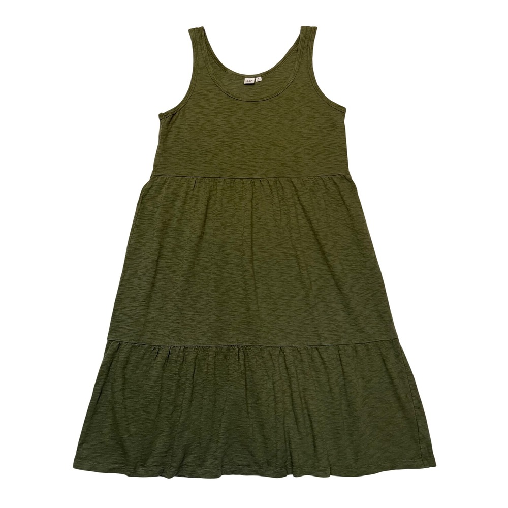 Gap Olive Green Tiered 100% Cotton Slub Jersey Sleeveless Midi Dress Size M